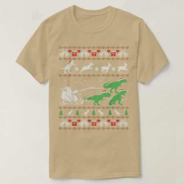 Funny Dinosaurier und Weihnachts-Sweater  T-Shirt (Design vorne)