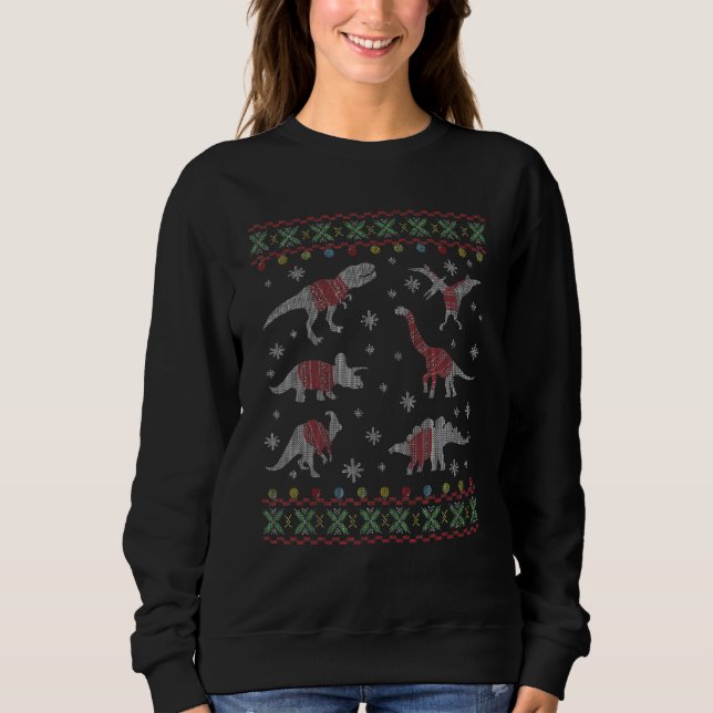 Funny Dinosaurier Weihnachten Ugly Weihnachtskraut Sweatshirt (Vorderseite)