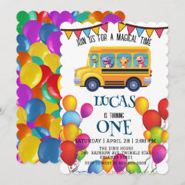 Funny dinosaurier Zurück zur Schule Bus Junge Gebu Einladung