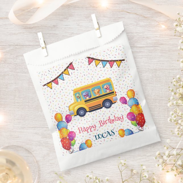 Funny dinosaurier Zurück zur Schule Bus Junge Gebu Geschenktütchen (Ausgeschnitten)