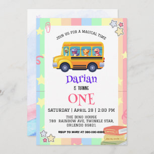 Funny dinosaurier Zurück zur Schule Bus Rainbow Ge Save The Date