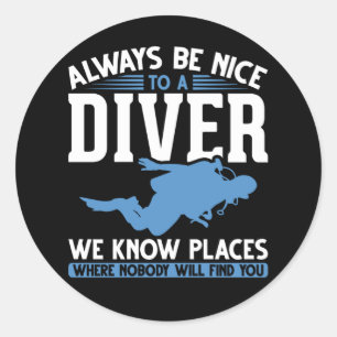 Funny Diver Scuba Diving Runder Aufkleber