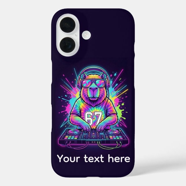 Funny DJ Capybara Cool 67 tie dye Neon Music Party iPhone 16 Hülle (Rückseite)