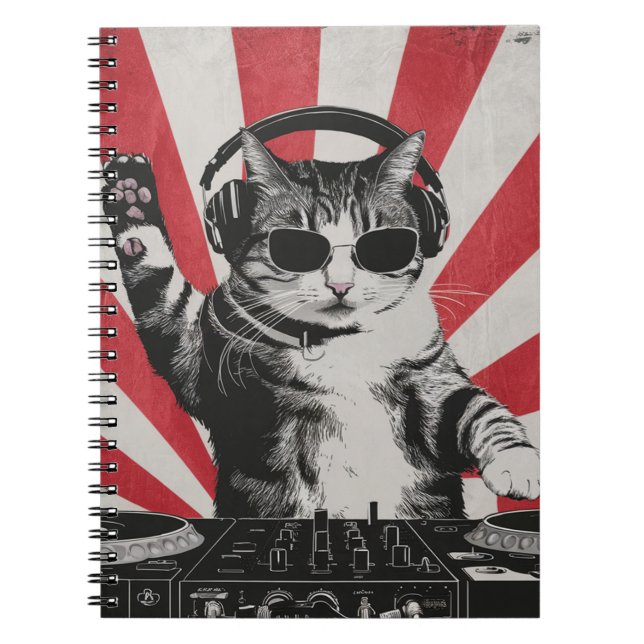 Funny DJ Cat Disco Sound Tech Headphone Music Notizblock (Vorderseite)