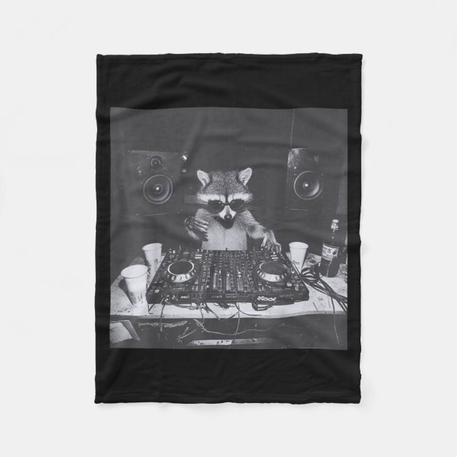 Funny Dj Raccoon House Party Sound Tech Music Tras Fleecedecke (Vorderseite)