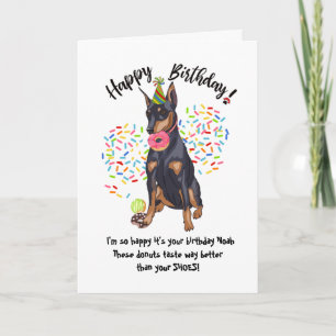 Funny Doberman Birthday Card Donuts Einladung