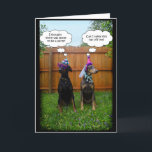 Funny Doberman Birthday Celebration Karte<br><div class="desc">Zwei niedliche Dobermans sind bereit zum Party.  Sie können die Nachricht im Inneren anpassen,  wenn Sie gewollt haben.  Das ist auch eine großartige Einladung.</div>