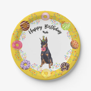 Funny Doberman Birthday Party Paper Plate Pappteller