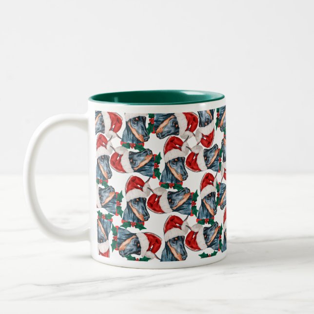 Funny Doberman Christmas Pattern Zweifarbige Tasse (Links)