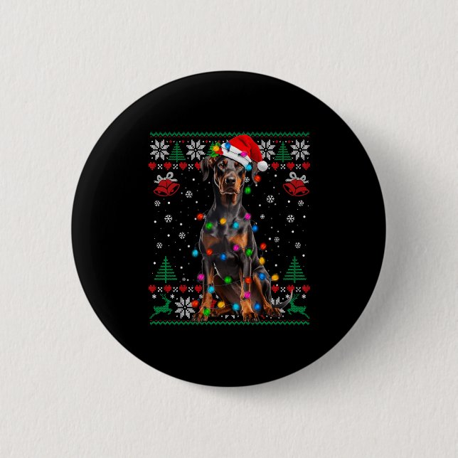 Funny Doberman Christmas Santa Hat Dog Ugly Sweate Button (Vorderseite)