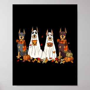 Funny Doberman Dog Ghost Herbst Autumn Leaves Dank Poster