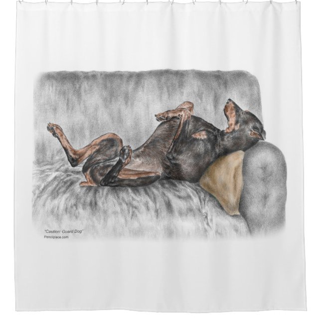 Funny Doberman on Sofa Duschvorhang (Vorderseite)