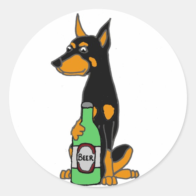 Funny Doberman Pinscher Dog Drink Beer Runder Aufkleber (Vorderseite)