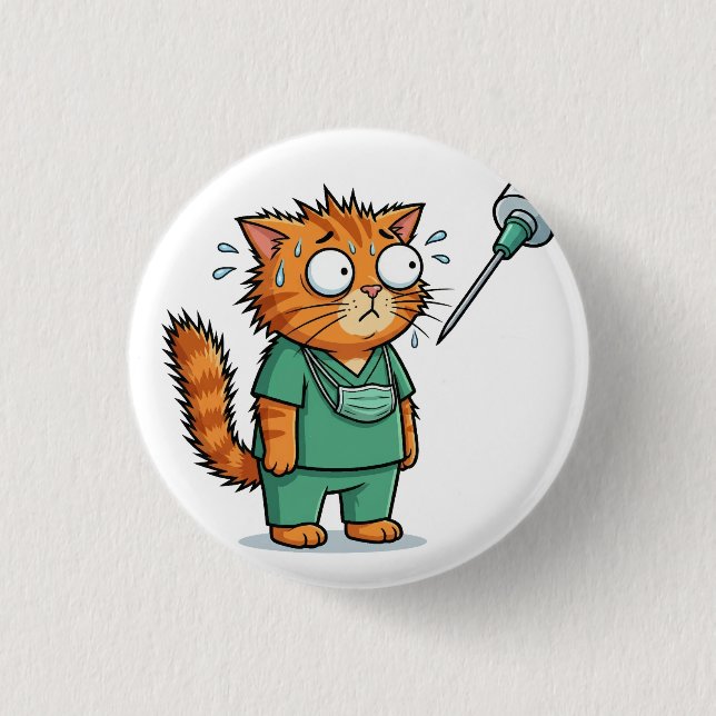 Funny Doctor Cat With Syringe Button (Vorderseite)