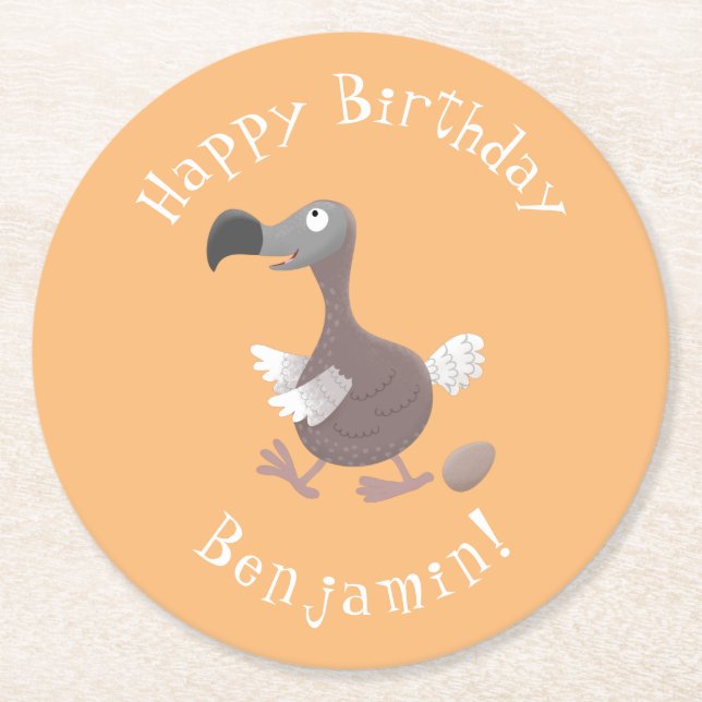 Funny dodo Vogel Cartoon Illustration Runder Pappuntersetzer (Vorderseite)