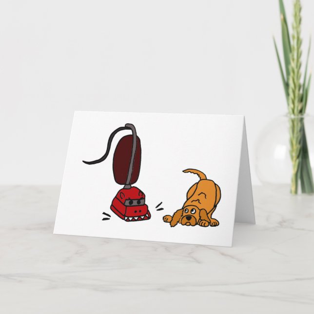 Funny Dog Afraid des Vakuumreinigers Karte (Vorderseite)
