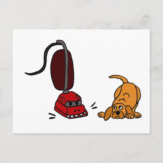 Funny Dog Afraid des Vakuumreinigers Postkarte (Vorderseite)