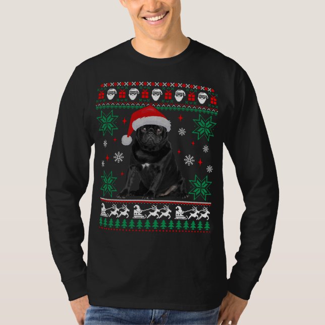 Funny Dog Black Mops Ugly Christmas Sweater T-Shirt (Vorderseite)
