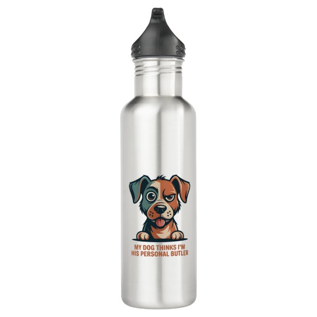 Funny Dog Butler Quote Illustration Edelstahlflasche (Rechts)