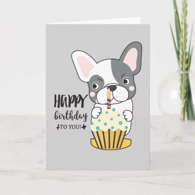 Funny Dog Cartoon Cupcake Candle Happy Birthday Karte (Vorderseite)