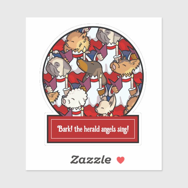 Funny Dog Choir Christmas Carol Pug Pun Cartoon Aufkleber (Blatt)