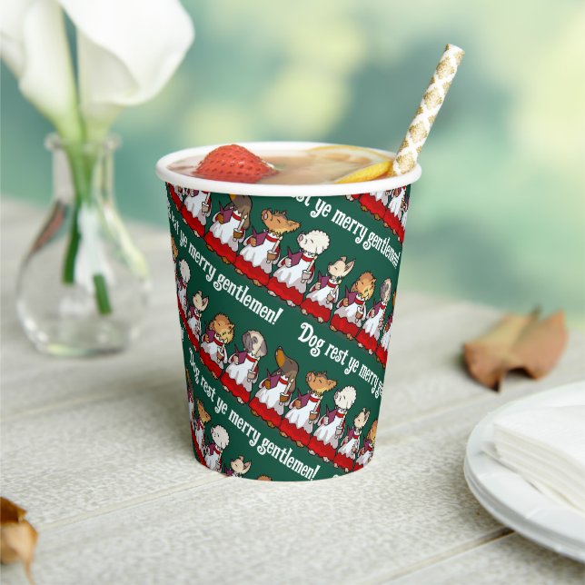 Funny Dog Choir Singing Xmas Carol Pug Pun Cartoon Pappbecher (In Situ)