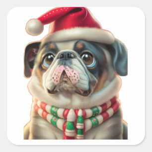 Funny Dog Christmas, Quadratischer Aufkleber