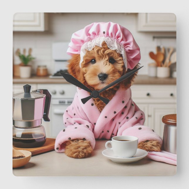 Funny Dog Clock Kaffee Wall Uhr (Vorderseite)