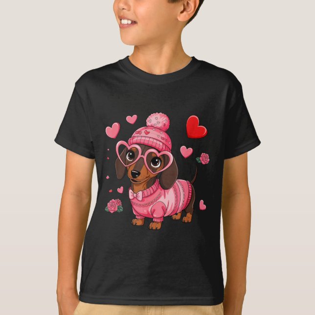 Funny Dog Dachshund Valentines Heart Dog Lover Men T-Shirt (Vorderseite)