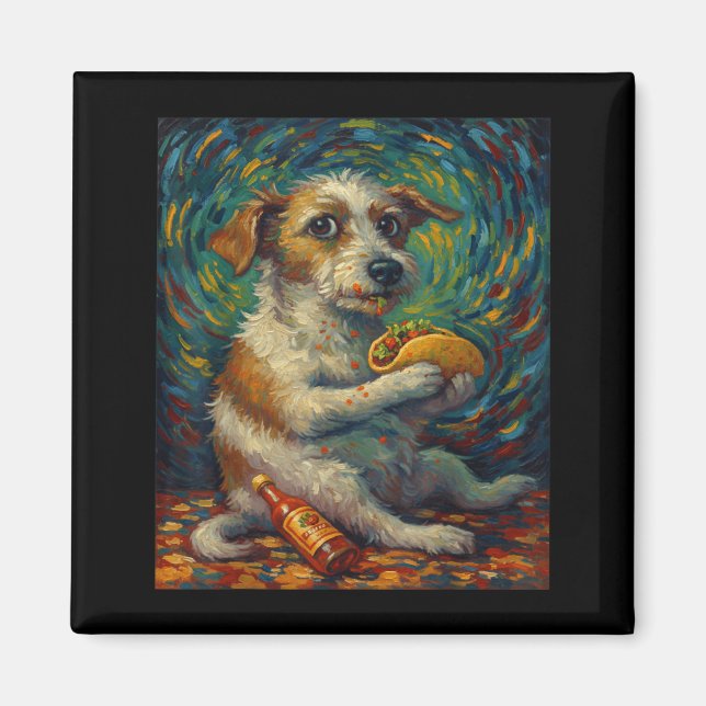 Funny Dog Eating Taco Graphic Art Design  Magnet (Vorne)
