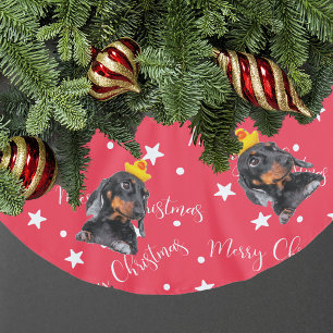 Funny Dog Foto Red Christmas Polyester Weihnachtsbaumdecke