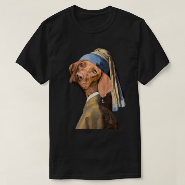Funny Dog Girl mit Pearl Earring Vermeer Parody T-Shirt (Design vorne)