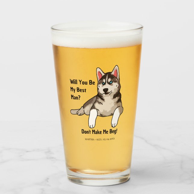Funny Dog Gromsmen Vorschlag Werden Sie mein Bräut Glas (Vorne (Gefüllt))