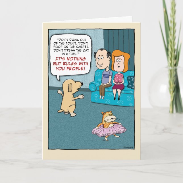 Funny Dog hasst alle Regeln zum Geburtstag Karte (Vorderseite)
