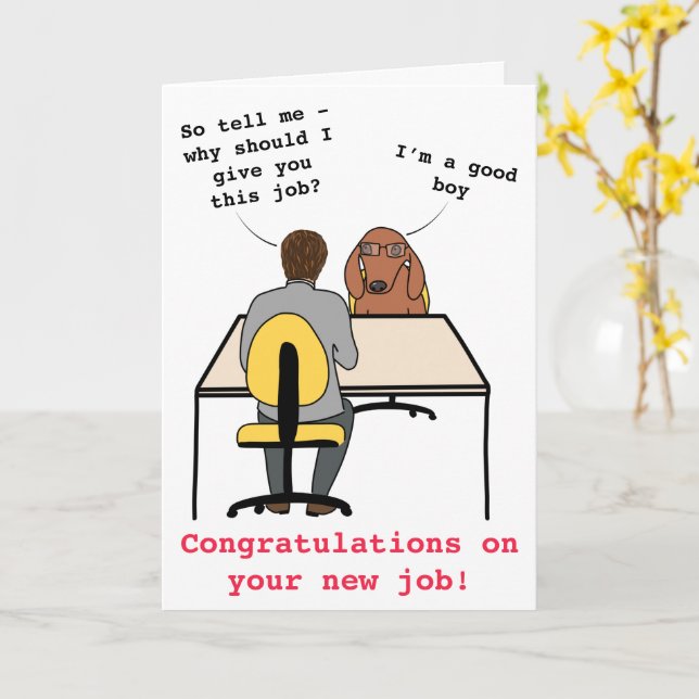 Funny dog Illustration gratuliert neuer Job Karte (Gelbe Blume)