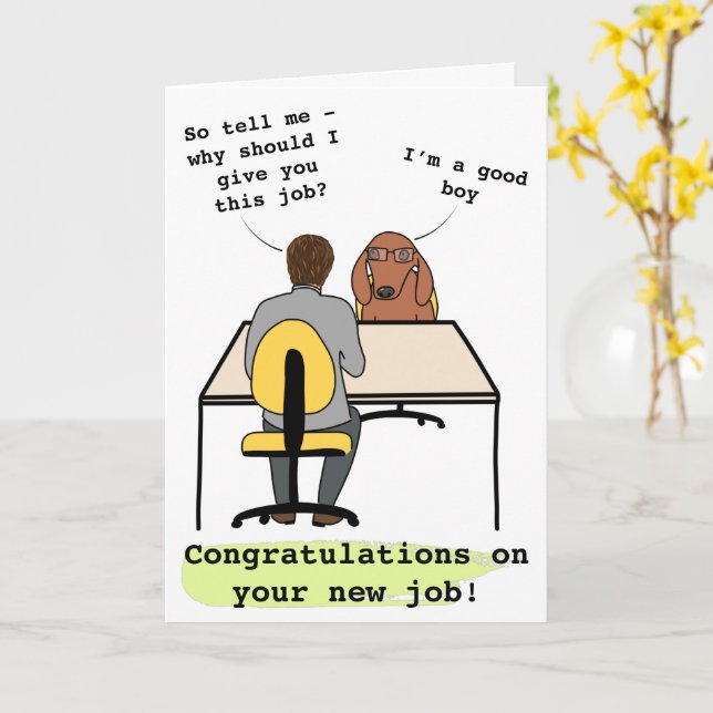 Funny dog Illustration gratuliert neuer Job Karte (Gelbe Blume)