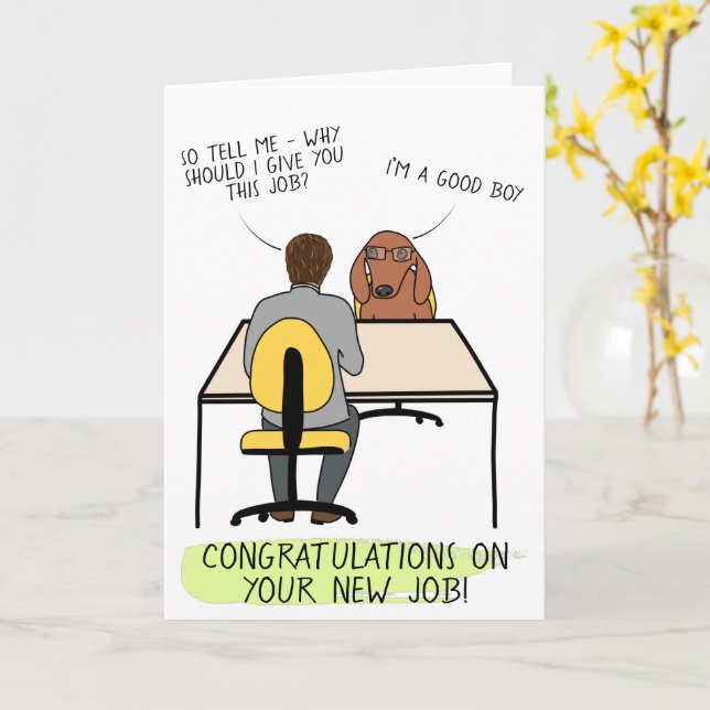 Funny dog Illustration neue Job-Karte Karte (Gelbe Blume)