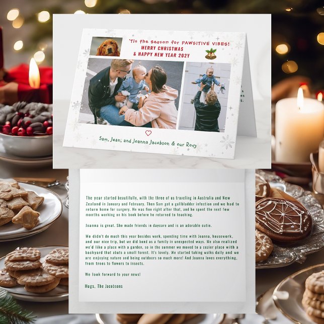 Funny Dog Katze Pawsitive 3 Fotos Minimalistisch M Karte (Cute Elegant Funny Pet Dog Pawsitive Vibes Merry Xmas Happy New Year 3 Photos Snowflakes Letter)