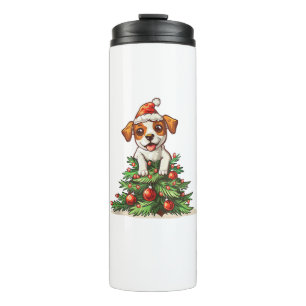 Funny Dog Klettern auf Weihnachten Baumkostüm Thermosbecher