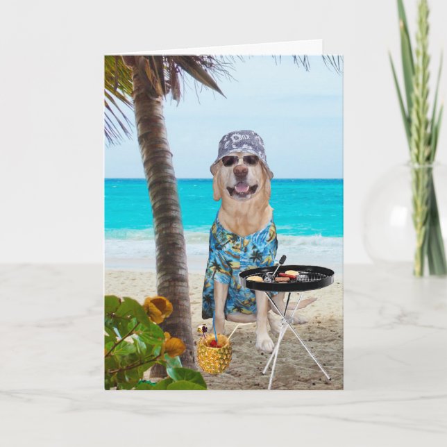 Funny Dog/Labrador in hawaiianischem Shirt am Stra Karte (Vorderseite)