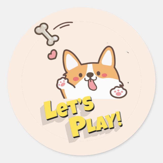 Funny Dog Let's Play Classic Round Sticker (Vorderseite)