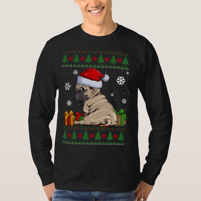 Funny Dog liebt Niedlichen Mops Weihnachtsmannmütz T-Shirt (Vorderseite)