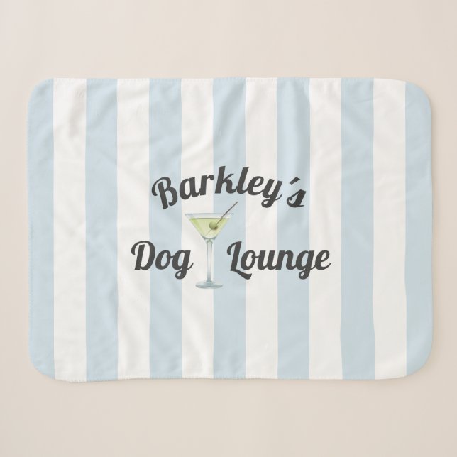 Funny Dog Lounge Personalisiert Blaue Streifen Sherpadecke (Vorderseite (Horizontal))