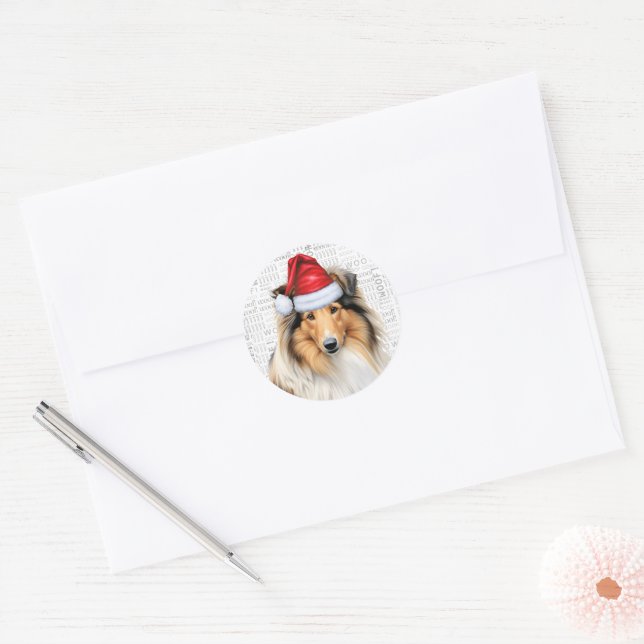 Funny Dog Lover Christmas Rough Collie Runder Aufkleber (Umschlag)