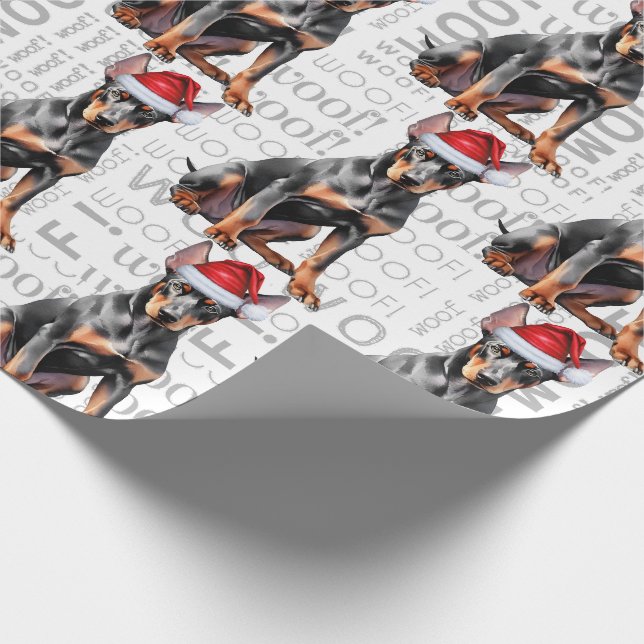 Funny Dog Lover Doberman Pinscher in a Santa Hat Geschenkpapier (Ecke)