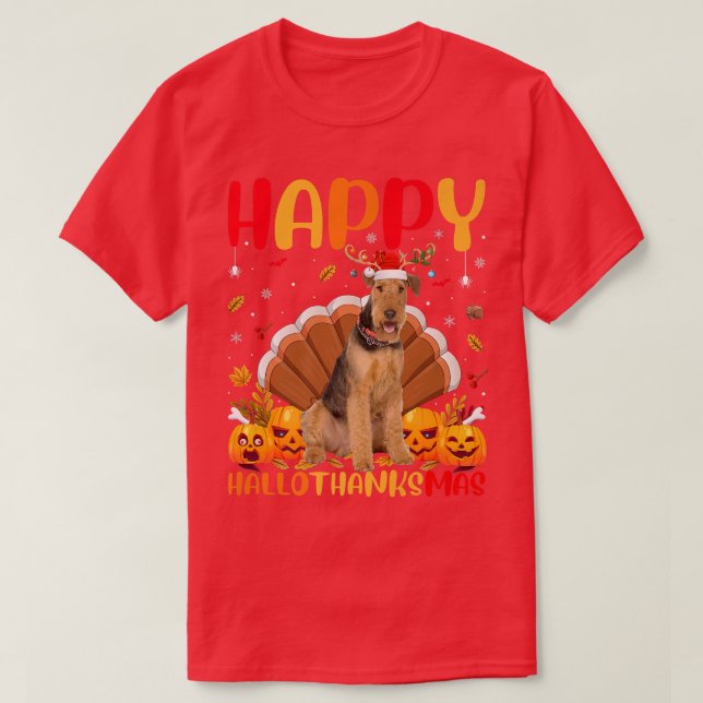 Funny Dog Lover Happy Airedale Terrier HelloDanke T-Shirt (Design vorne)