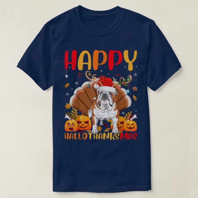 Funny Dog Lover Happy English Bulldog HelloDankeM T-Shirt (Design vorne)