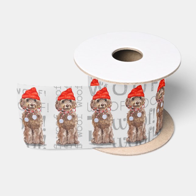 Funny Dog Lover Niedlich Brown Cockapoo Weihnachte Satinband (Spule)