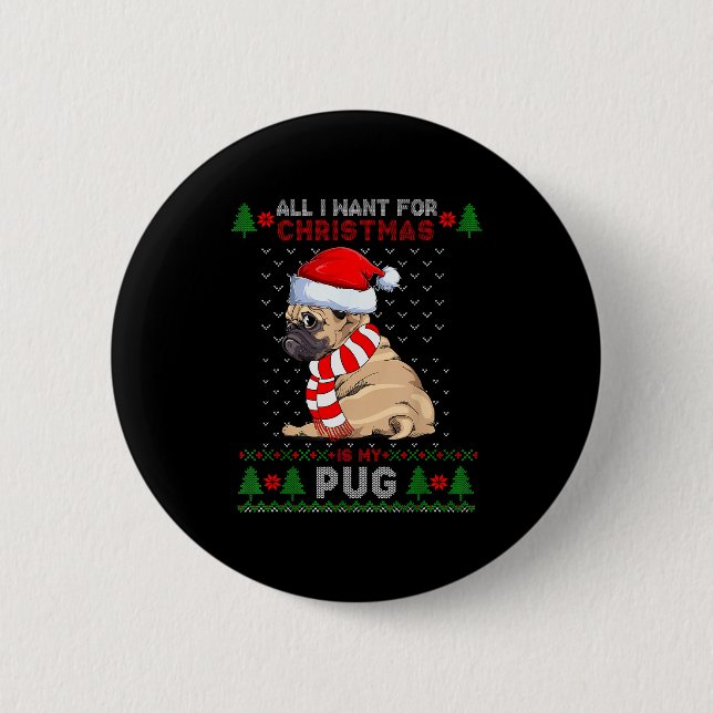 Funny Dog Lovers Cute Pug Santa Hat Ugly Christmas Button (Vorderseite)