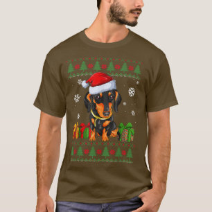 Funny Dog lovers Dachshund Santa Hat Ugly Christma T-Shirt